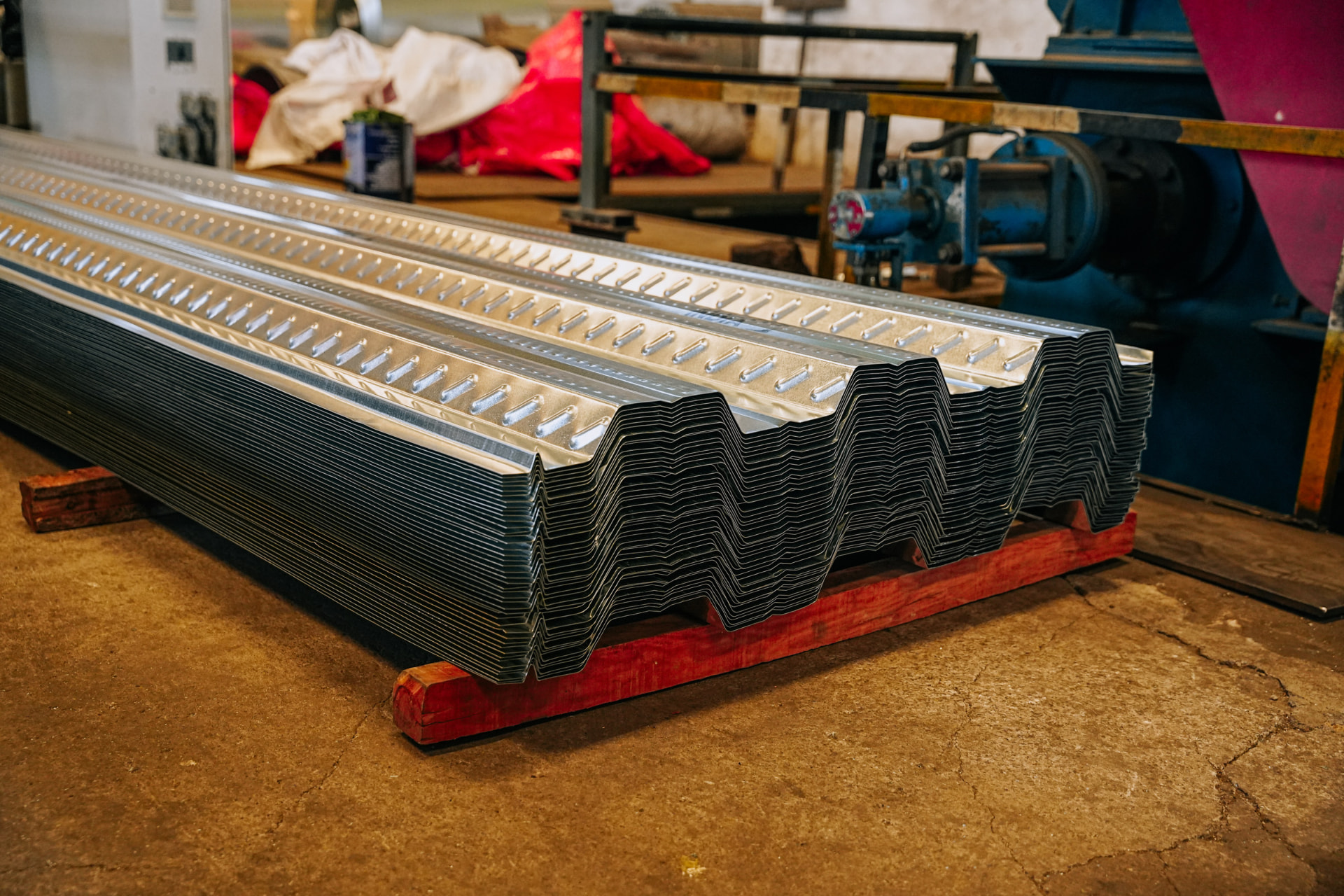 Galvanized profiled steel decking sheets stacked at HST Steels
