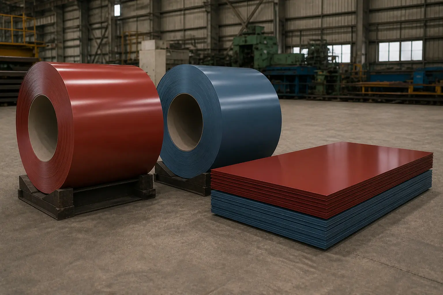 Pre-painted colour-coated steel coils in multiple shades at HST Steels