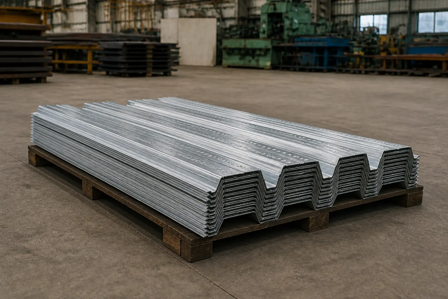 Galvanized profiled steel decking sheets stacked at HST Steels