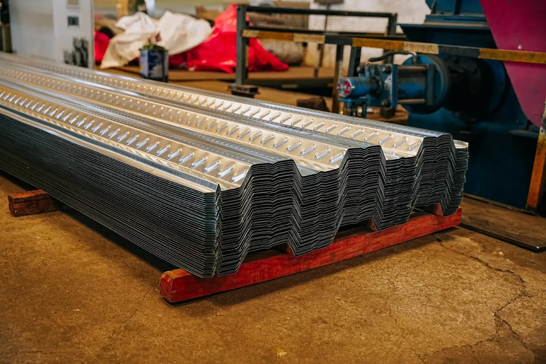 Galvanized profiled steel decking sheets stacked at HST Steels