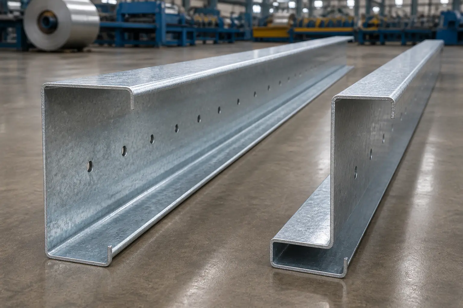 Galvanized Z and C section steel purlins with punched holes at HST Steels
